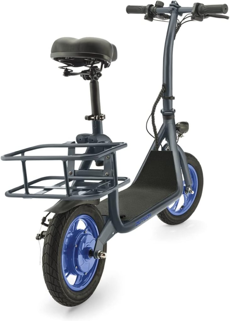 Jetson Ryder Electric Scooter, Twist Throttle, Adjustable Seat, Foldable Handlebar, Headlight, Rear Basket, 12 inch Wheels, Ages 12+