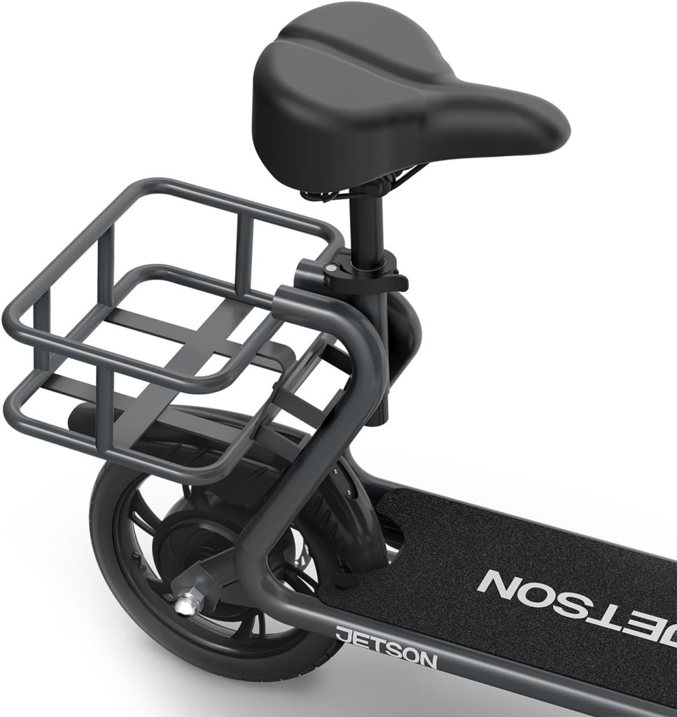 Jetson Ryder Electric Scooter, Twist Throttle, Adjustable Seat, Foldable Handlebar, Headlight, Rear Basket, 12 inch Wheels, Ages 12+