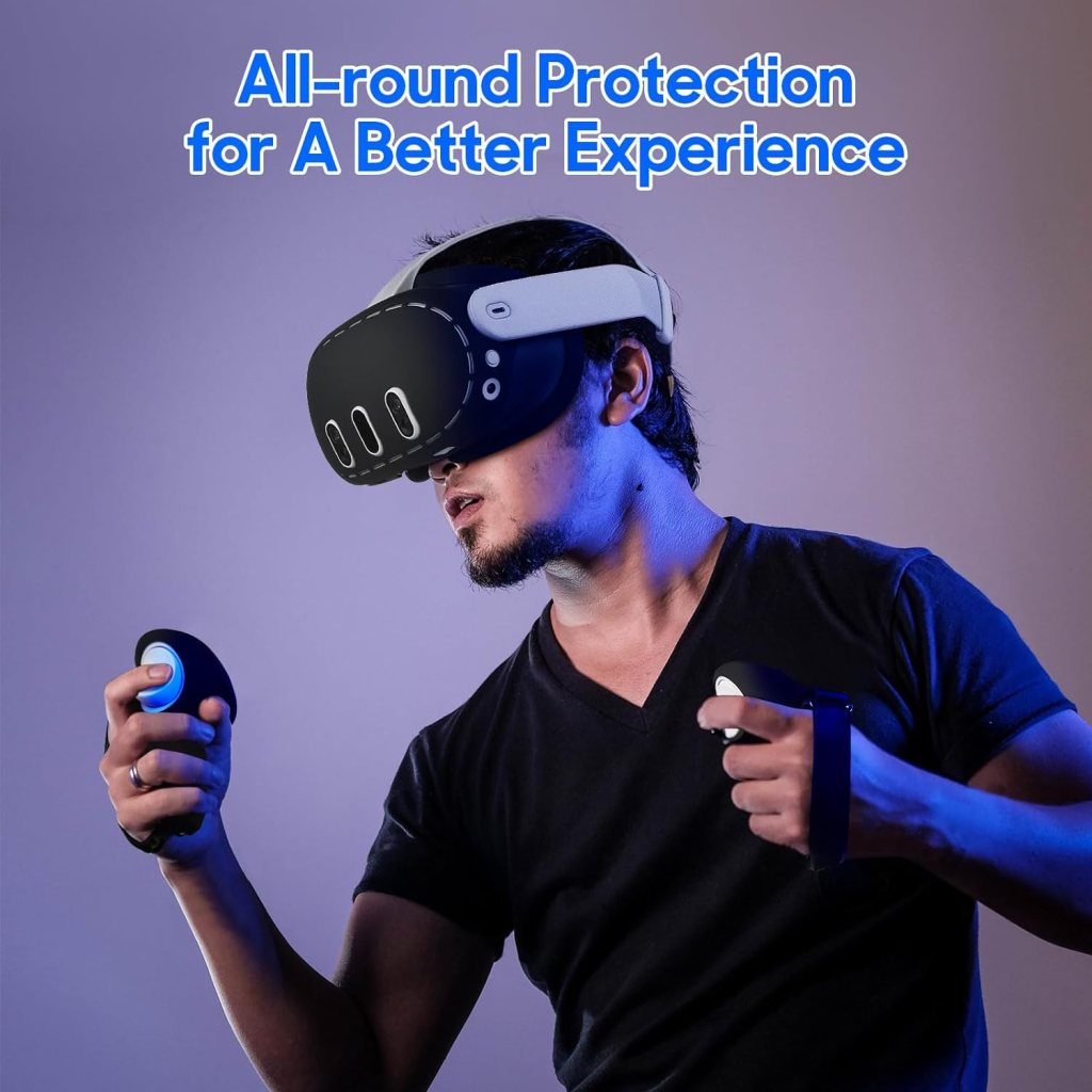 Lampelc Silicone Protective Cover Set for Oculus/Meta Quest 3 Accessories, VR Controller Grips with Battery Opening Cover  Knuckle Straps, VR Headset Shell Cover, VR Face Pad, Lens Cover Protecter