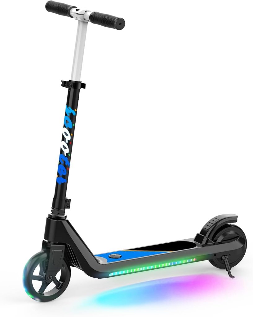 LINGTENG Electric Scooter for Kids Age of 6-10, Kick-Start Boost Kids Scooter with Adjustable Speed and Height, Kids Scooter with Flash Wheel  Deck Lights（Black）