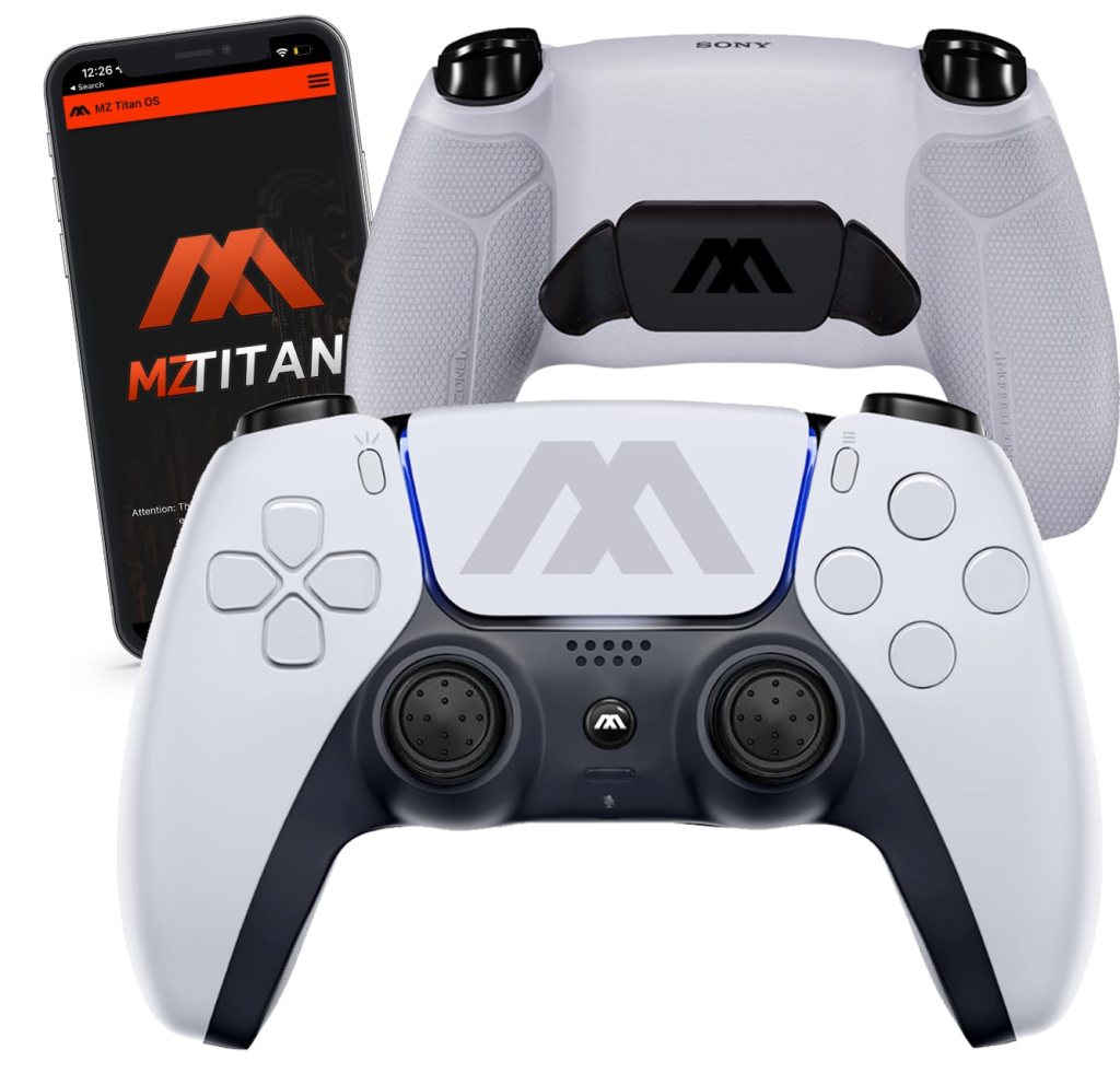MODDEDZONE Smart Extreme Modded Controller + Anti Recoil | Back Remappable Paddles | Interchangeable Thumbsticks | Hair Triggers | Tactical Buttons | Compatible with PS5 Console  PC | APP controlled (White)