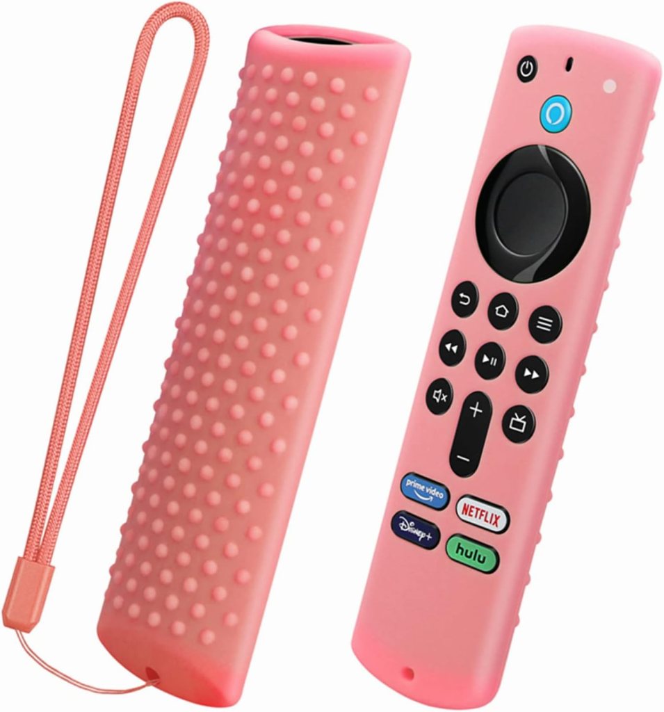 Pink Remote Cover Replacement for Smart Voice 3rd Gen. / 4K / 4K Max Streaming Device Controller, Protective Silicone Case with Lanyard