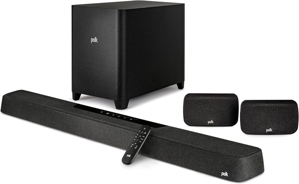 Polk Audio MagniFi Max AX SR 7.1.2 Channel Sound Bar with 10 Wireless Subwoofer  SR2 Surround Speakers, Dolby Atmos  DTS:X Certified, Black