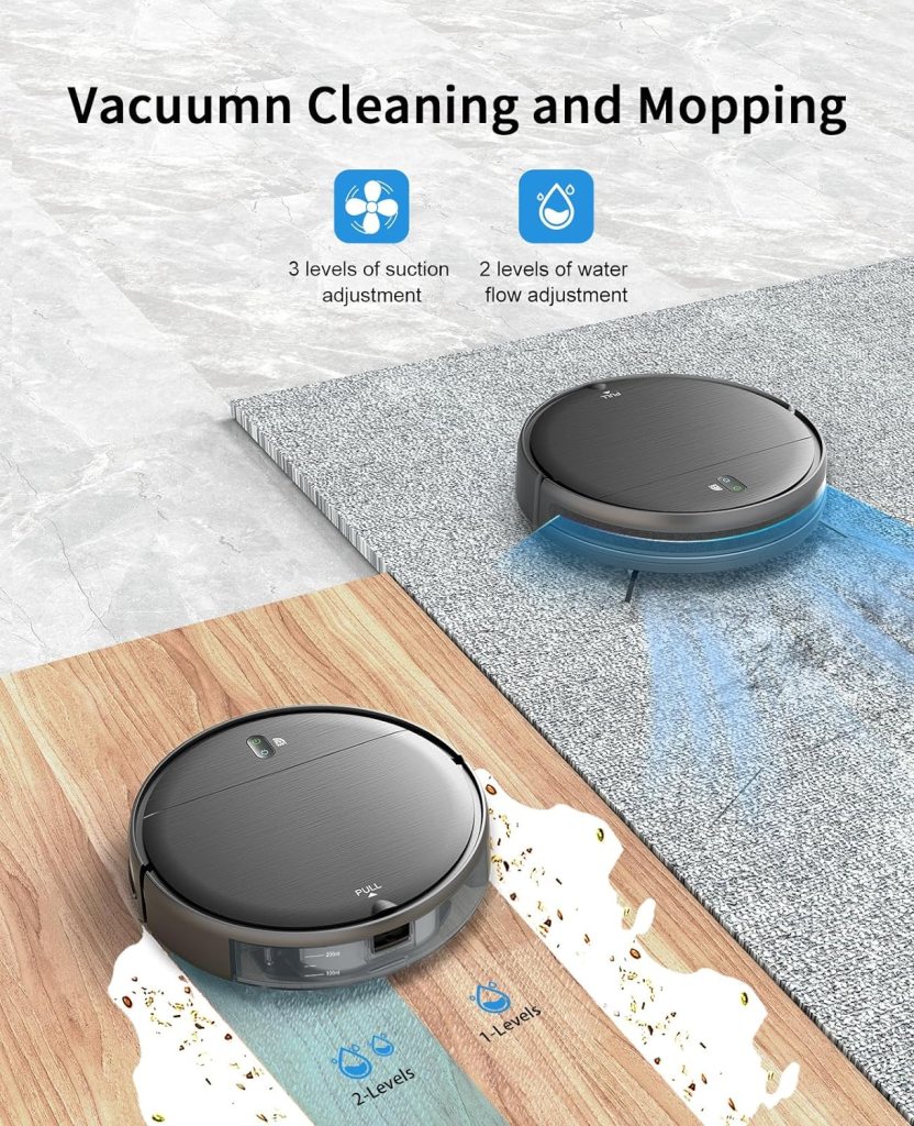 Robot Vacuum and Mop Combo, 2 in 1 Mopping Robot Vacuum Cleaner with Schedule, Wi-Fi/App/Alexa, 1400Pa Max Suction, Self-Charging Robotic Vacuum, Slim, Ideal for Hard Floor, Pet Hair, Low-Pile Carpet Robot Vacuum and Mop Combo, 2 in 1 Mopping Robot Vacuum Cleaner with Schedule, Wi-Fi/App/Alexa, 1400Pa Max Suction, Self-Charging Robotic Vacuum, Slim, Ideal for Hard Floor, Pet Hair, Low-Pile Carpet