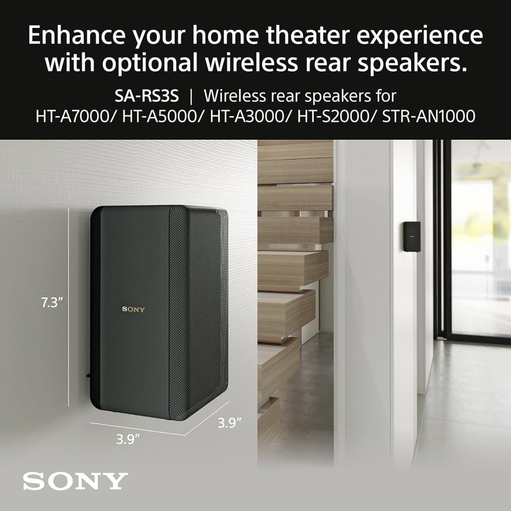 Sony SA-RS3S Wireless Rear Speakers for HT-A7000/A5000/A3000/S2000 and STR-AN1000,Black