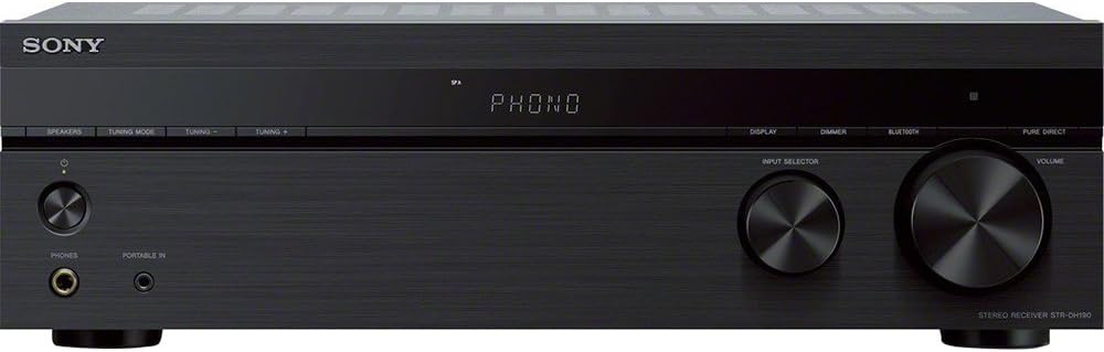 Sony STRDH190 2-ch Home Stereo Receiver with Phono Inputs  Bluetooth Black  SSCS5 3-Way 3-Driver Bookshelf Speaker System (Pair) - Black  SACS9 10-Inch Active Subwoofer,Black