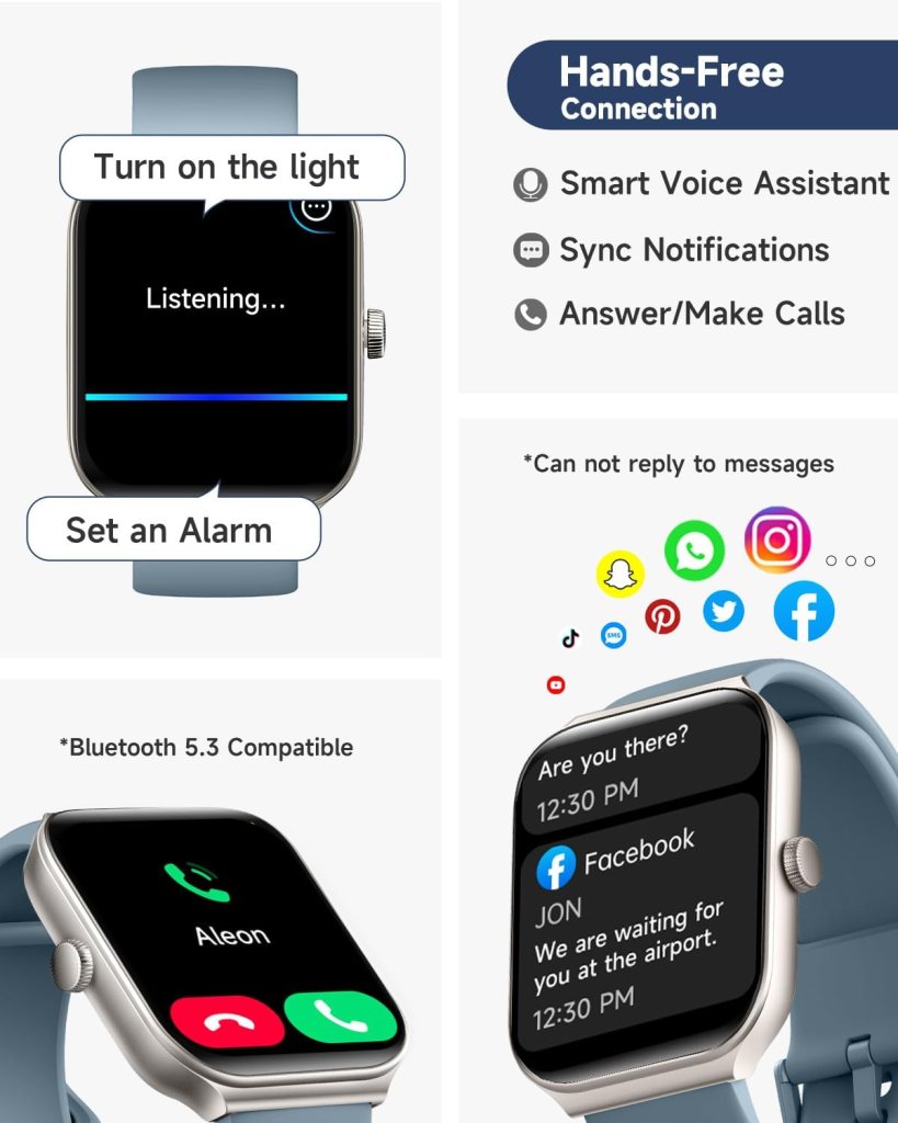TOOBUR Smart Watch for Men Women Alexa Built-in, 1.95 Fitness Tracker with Answer/Make Calls, IP68 Waterproof/Sleep Tracker/Blood Oxygen/Heart Rate/100 Sports, Fitness Watch Compatible iOS Android