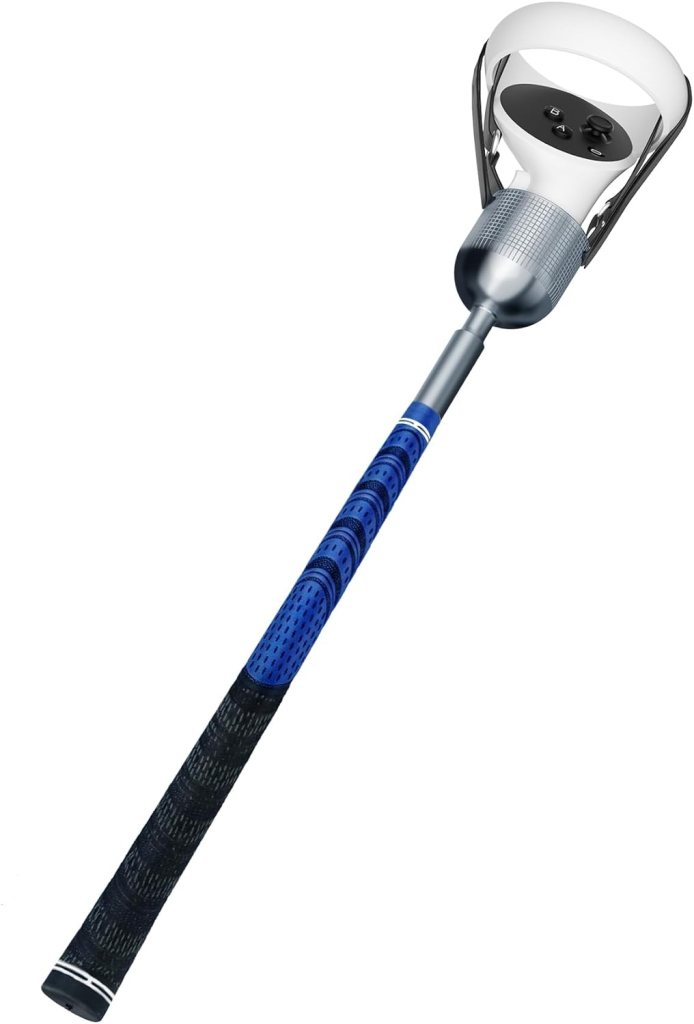 ZHGM VR Golf Club Attachment for Oculus Quest 2/ Meta Quest 2, Aluminum Golf Club Handle Accessory with Realistic Rubber Grip 2 Straps, 1: 1 Molded Controller Cup, Blue