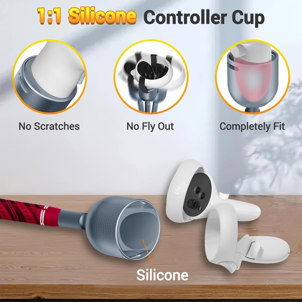 ZHGM VR Golf Club Attachment for Oculus Quest 2/ Meta Quest 2, Aluminum Golf Club Handle Accessory with Realistic Rubber Grip 2 Straps, 1: 1 Molded Controller Cup, Blue