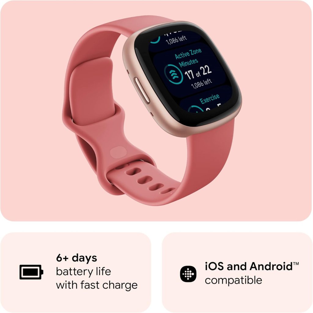 Fitbit Versa 4 Fitness Smartwatch with Daily Readiness, GPS, 24/7 Heart Rate, 40+ Exercise Modes, Sleep Tracking and more, Waterfall Blue/Platinum, One Size (S  L Bands Included)