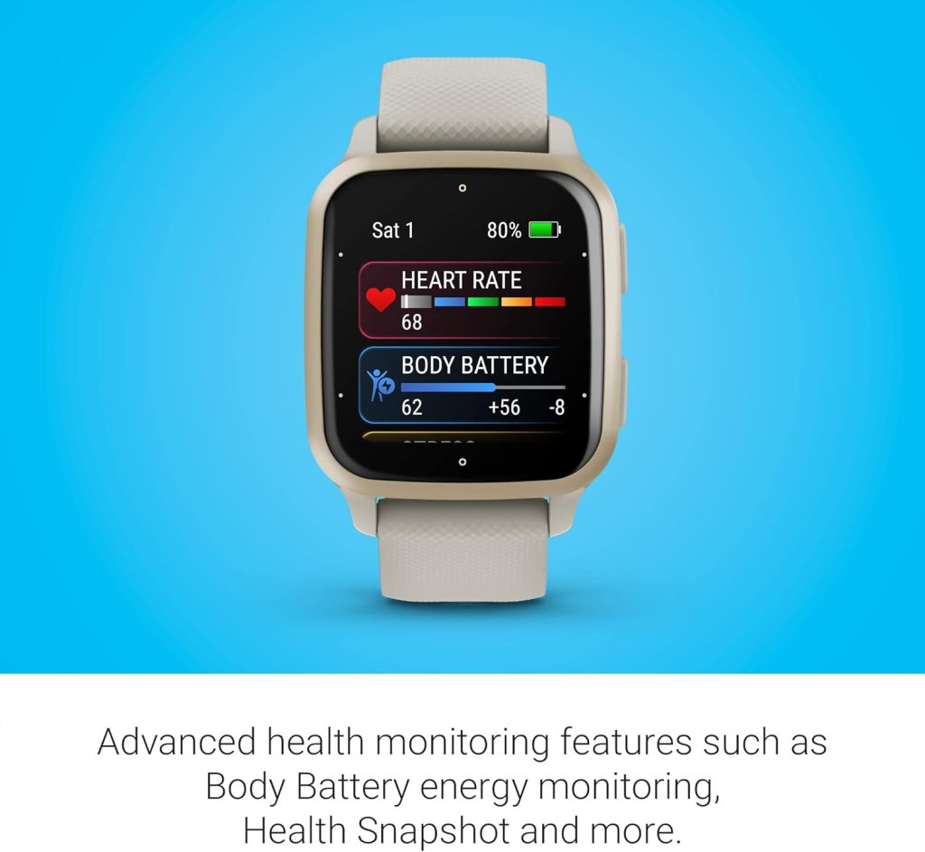 Garmin Venu® Sq 2 - Music Edition, GPS Smartwatch, All-Day Health Monitoring, Long-Lasting Battery Life, AMOLED Display, Cream Gold and French Gray