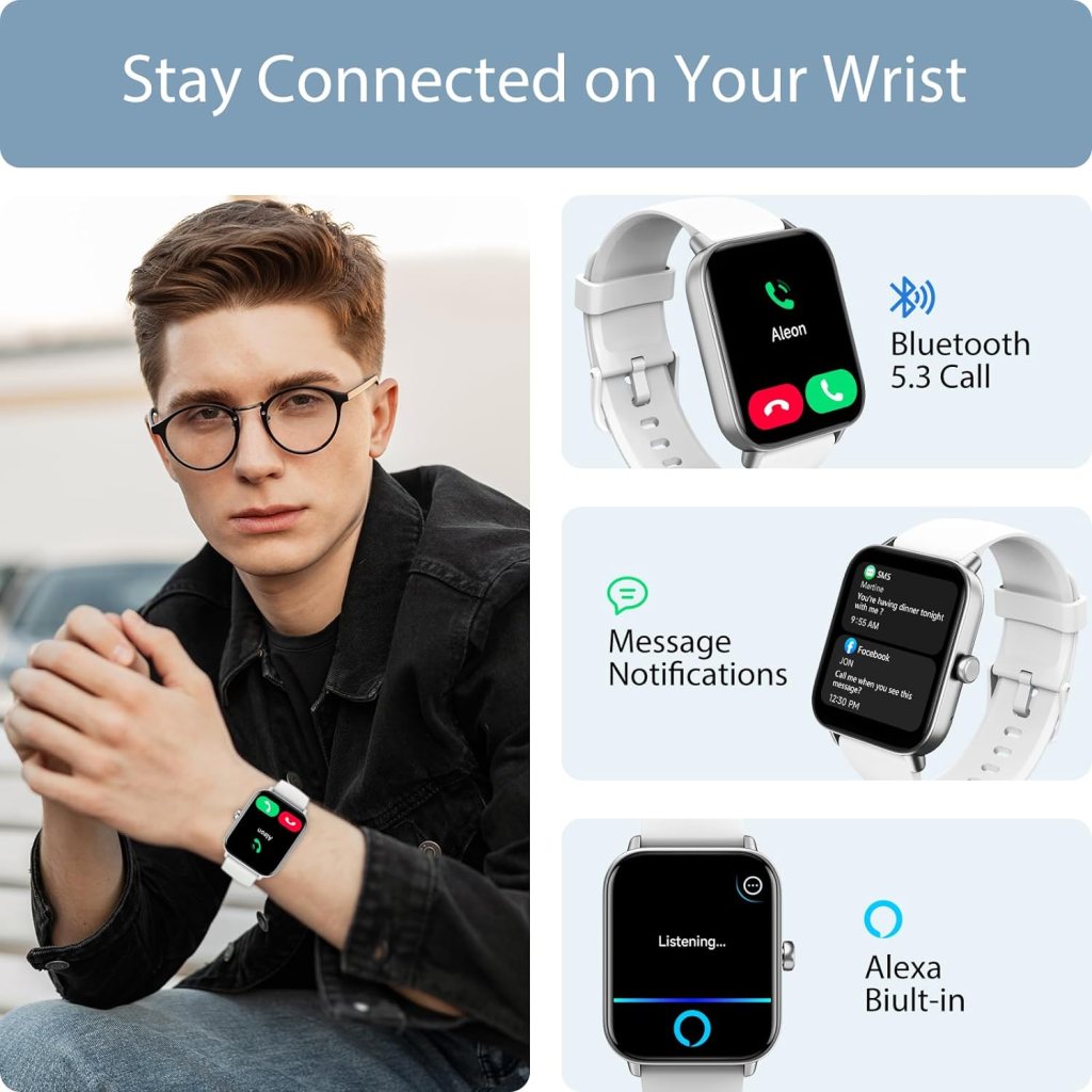 Smart Watch for Women (Alexa Built-in  Bluetooth Call), 1.8 Smartwatch with SpO2/Heart Rate/Sleep/Stress Monitor, Calorie/Step/Distance Counter, 100 Sport Modes, IP68 Fitness Watch for Android iOS