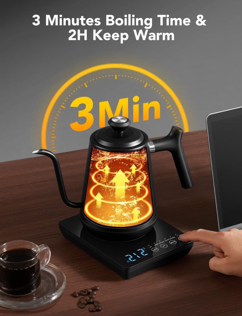 GoveeLife Smart WiFi Electric Kettle with LED Display, Variable Temperature Control, 0.8L, Alexa Compatible - Stainless Steel, Matte Black