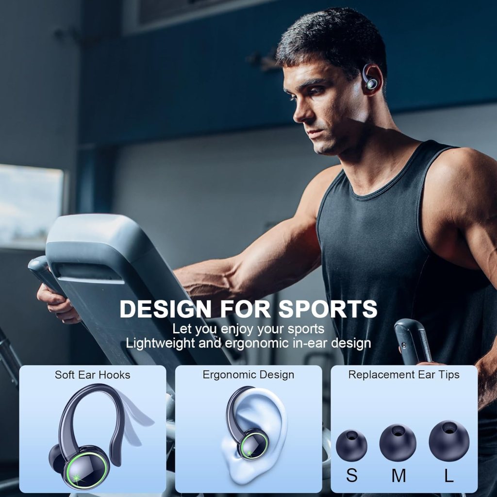 Headphones Bluetooth 5.3 Wireless Earbuds ENC Noise Cancelling Mic, Bass Stereo Over Ear buds with Earhooks, 48H Playback and Dual LED Display, IP7 Waterproof Earphones for Sports/Workouts/Gym/Gaming Headphones Bluetooth 5.3 Wireless Earbuds ENC Noise Cancelling Mic, Bass Stereo Over Ear buds with Earhooks, 48H Playback and Dual LED Display, IP7 Waterproof Earphones for Sports/Workouts/Gym/Gaming