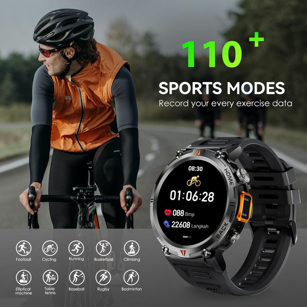 Military Smart Watch for Men (Call Receive/Dial) with LED Flashlight, 1.45 HD Outdoor Tactical Rugged Smartwatch, Sports Fitness Tracker Watch with Heart Rate Sleep Monitor for iPhone Android Phone