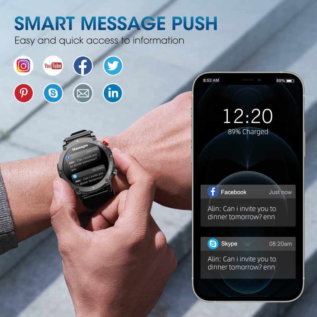 Military Smart Watches for Men, Bluetooth Call (Answer/Make Call) 5ATM Waterproof Mens Smart Watch 1.43 Tactical Tracker Fitness Watch for Android iOS Outdoor Sports Smartwatch(Black)
