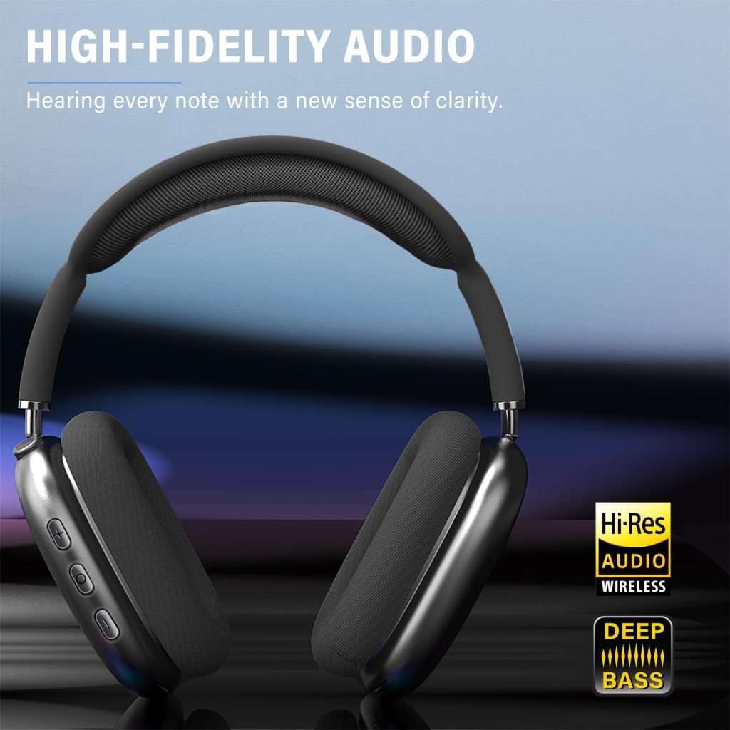 Peakfun Wireless Headphones Active Noise Cancelling with Microphones, 42 Hours Playtime, HiFi Audio Adjustable Headphones for iPhone/Android/Samsung