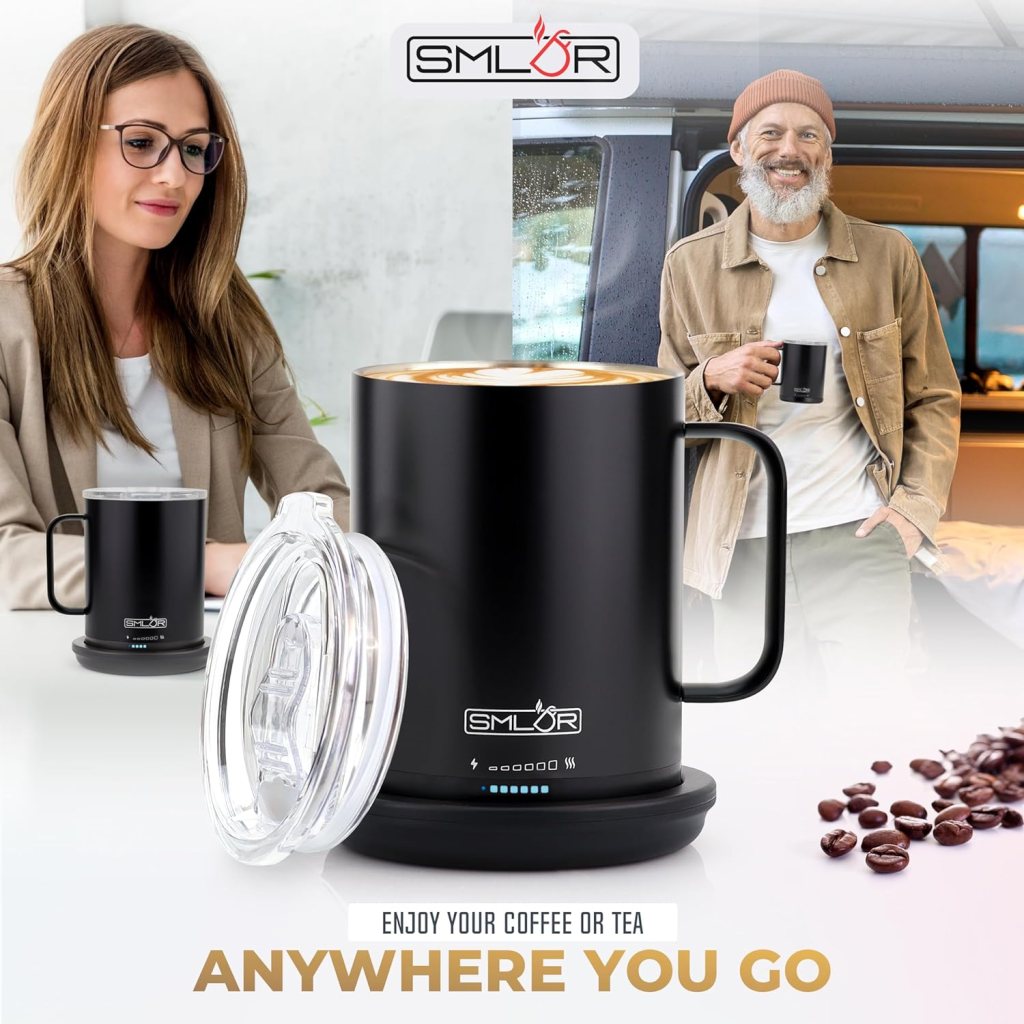 Pro Heated Mug, 14 oz Smart Mug, Self-Heating, Adjustable Temperature, Battery Powered Heated Coffee Mug, Quick Recharge Time, Great for Coffee  Tea, Excellent Gift (Rainbow)