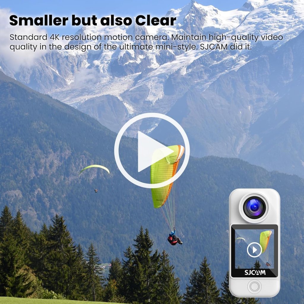 SJCAM C300 4K30FPS 20MP Wearable Body Action Camera with EIS 2.0 Mini Touch Screen Camera 98ft Waterproof Camera Underwater Noise Reduction 8X Zoom 1000+2800mAh 7h Battery Life 32G SD CardKits