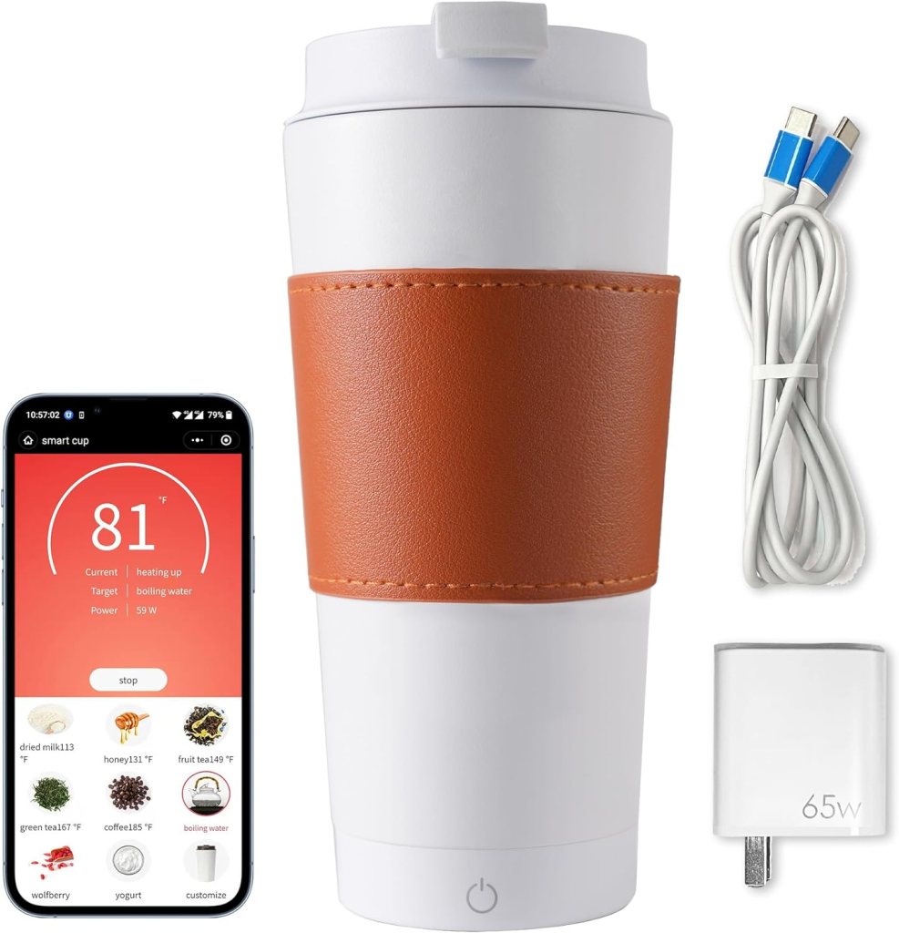 350ml Smart Electric Coffee Mug Warmer, Heater Travel Cup, Temperature Control Mugs, Self Heated Coffee Cup with App, Timeable Reminder to Drink(Smart Bottle with 65W Charger)