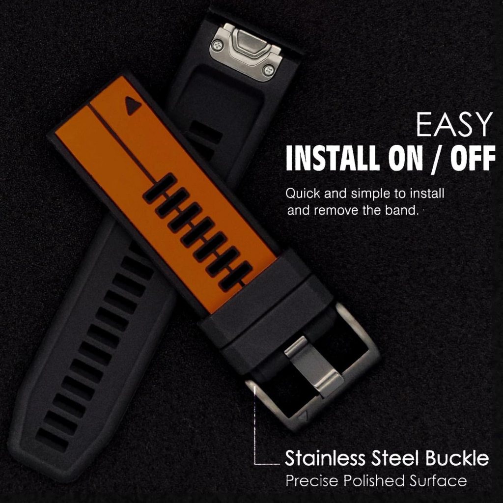 Abanen Quick Fit 26mm Silicone Watch Bands for Garmin Fenix 7X / Fenix 6X / Fenix 5X / Instinct 2X,Soft Sport Bicolor Waterproof Wristband Strap for Garmin Enduro 2, epix Pro 51mm,Tactix 7 Pro