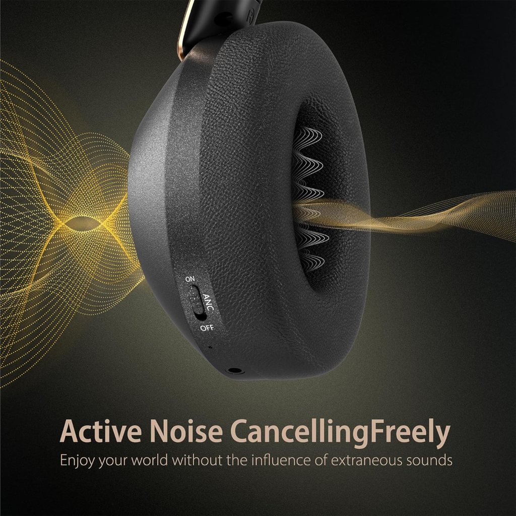 Active Noise Cancelling Headphones, 100H Playtime Headphones Wireless Bluetooth, Bluetooth Headphones with Microphone, Over- Ear Wireless Headphones with Deep Bass for Travel (Black)