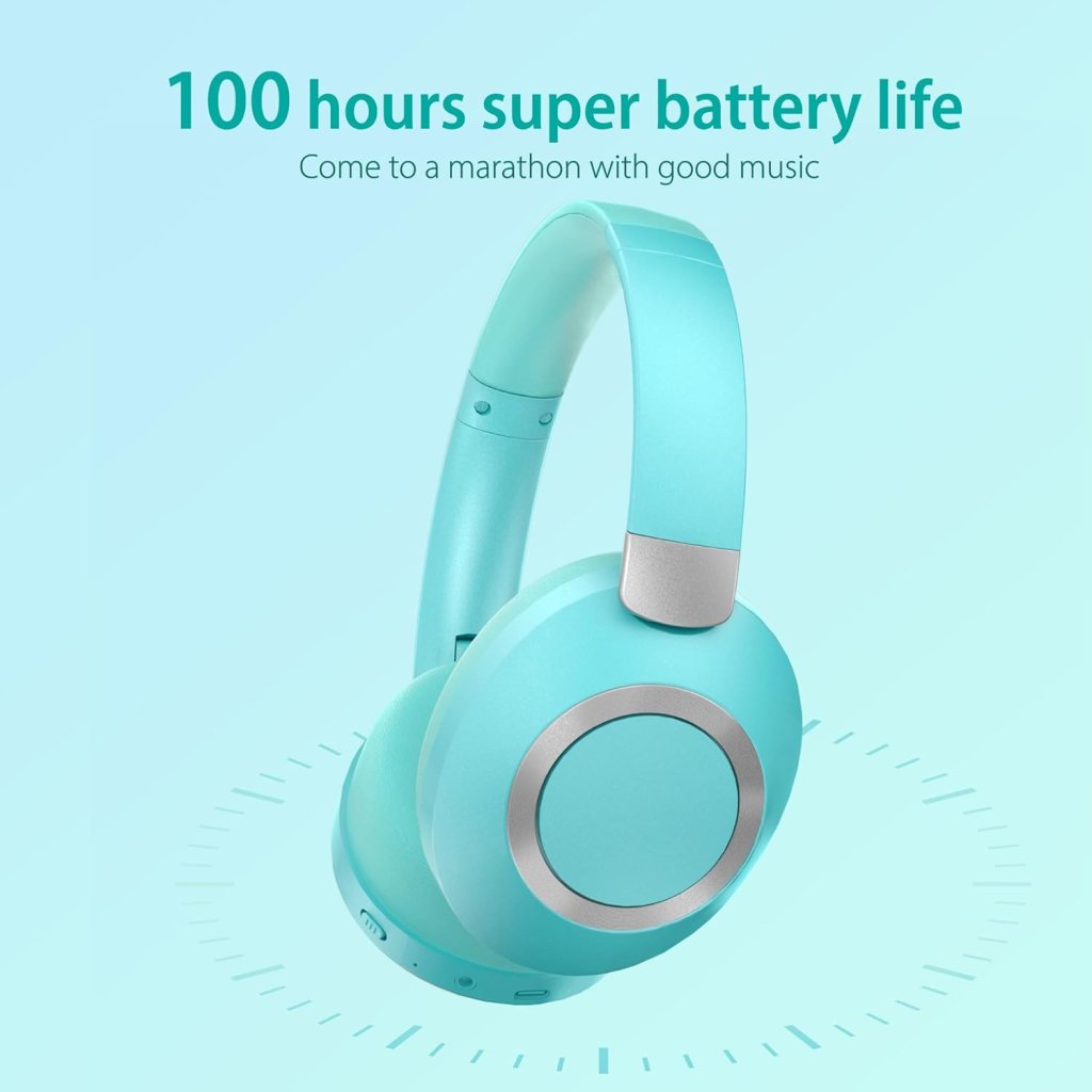 Active Noise Cancelling Headphones, 100H Playtime Headphones Wireless Bluetooth, Bluetooth Headphones with Microphone, Over- Ear Wireless Headphones with Deep Bass for Travel (Black)