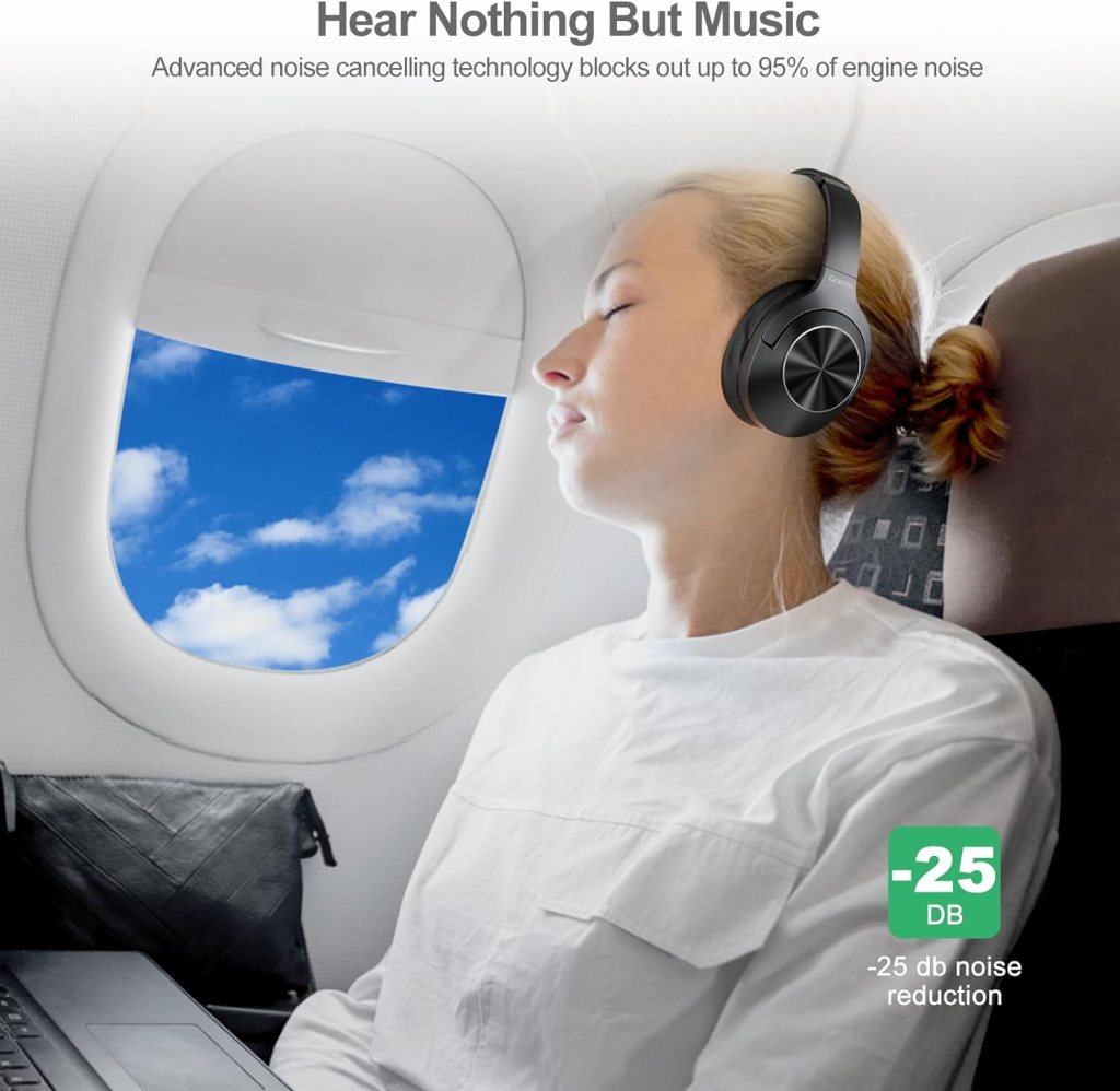 Active Noise Cancelling Headphones - 100H Playtime Wireless Over Ear Bluetooth Headphones Deep Bass, Noise Canceling Wireless Headphones with Mic, HiFi Audio for Adults Travel/Home/Office
