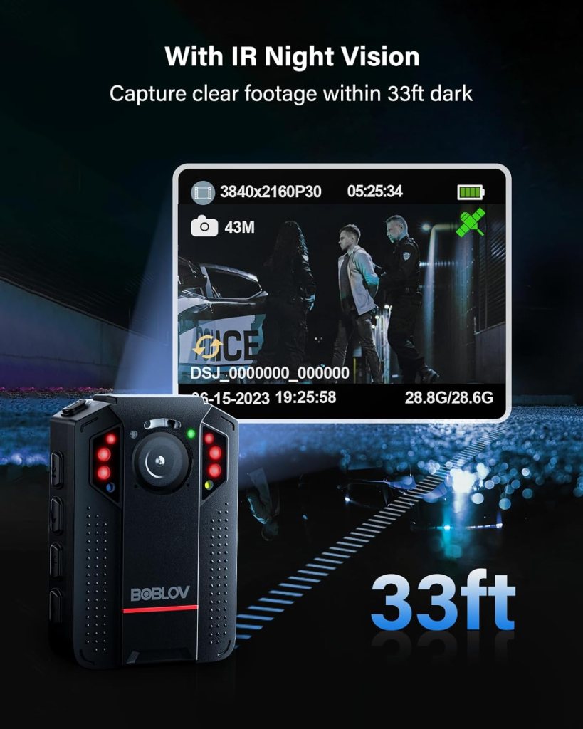 BOBLOV KJ24 128GB 4K/2160P Body Worn Camera, GPS Camcorder, Built-in 4000mAh Large Battery for 13Hrs Video Recording with Audio, Body Worn Camera for Quick Evidence Collection, Law Enforcement Records BOBLOV KJ24 128GB 4K/2160P Body Worn Camera, GPS Camcorder, Built-in 4000mAh Large Battery for 13Hrs Video Recording with Audio, Body Worn Camera for Quick Evidence Collection, Law Enforcement Records