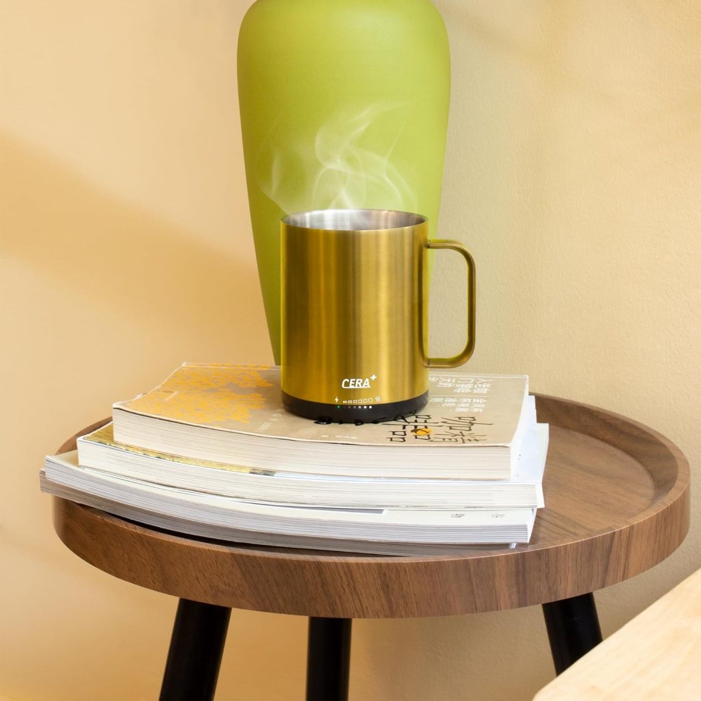 CERA+ Temperature Controlled Smart Mug 2, Self-Heating Coffee Mug with Lid, 90 Minutes Battery Life, APP or Manual Control, Gift-Packing(Gold - 14 oz)