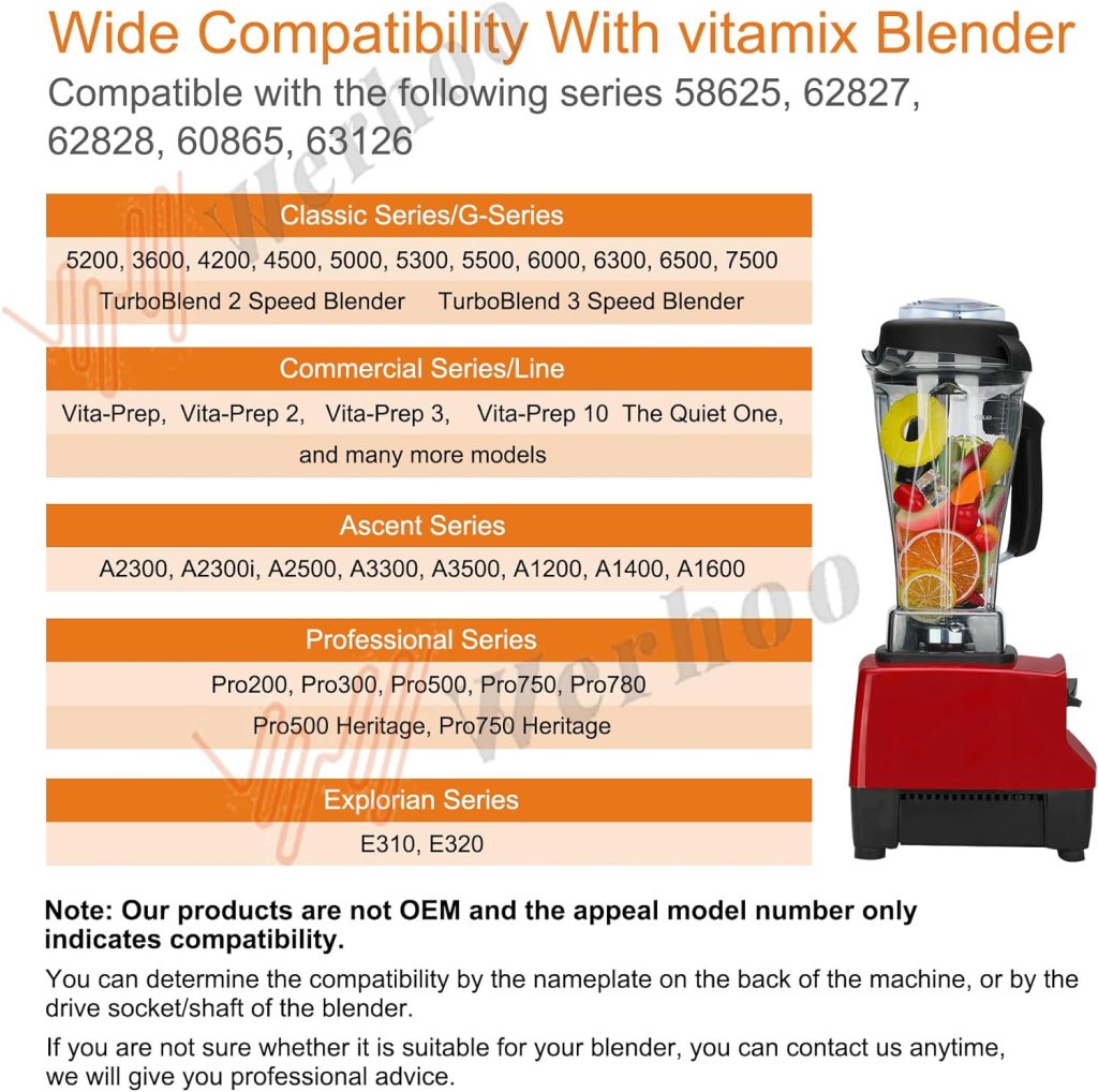 For vitamix Blender Pitcher Replace 5200 5300 6000 6300 6500 5000 5500 7500 4500 A2300 2500 3300 3500 Pro200 500 750 780 E310 320 E520 Vita-Prep ECT,for vitamix Blender Container Jar Cup,3YR Warranty For vitamix Blender Pitcher Replace 5200 5300 6000 6300 6500 5000 5500 7500 4500 A2300 2500 3300 3500 Pro200 500 750 780 E310 320 E520 Vita-Prep ECT,for vitamix Blender Container Jar Cup,3YR Warranty