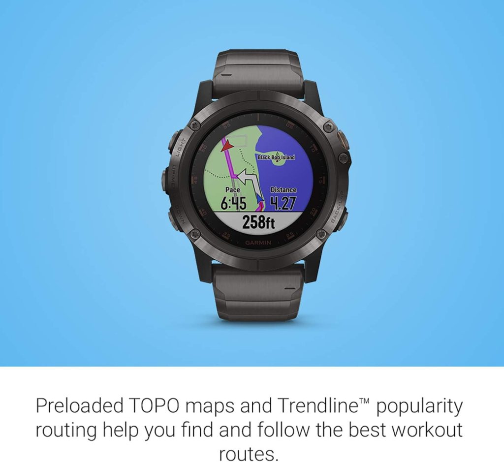 Garmin fenix 5X Plus, Ultimate Multisport GPS Smartwatch, Features Color Topo Maps and Pulse Ox, Heart Rate Monitoring, Music and Contactless Payment, Gray with Titanium Band