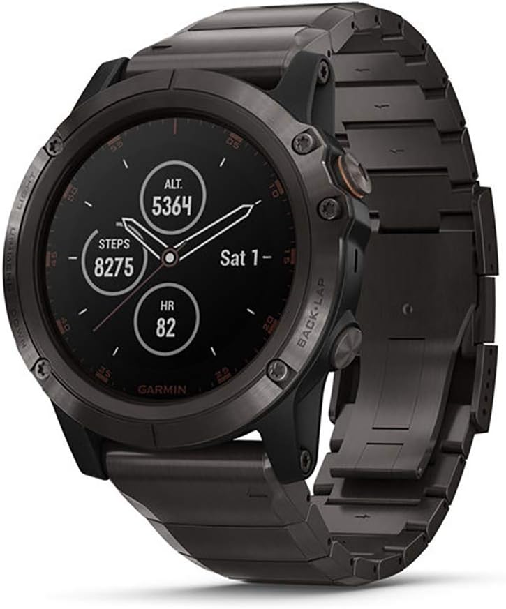 Garmin fenix 5X Plus, Ultimate Multisport GPS Smartwatch, Features Color Topo Maps and Pulse Ox, Heart Rate Monitoring, Music and Contactless Payment, Gray with Titanium Band