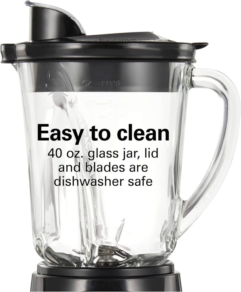 Hamilton Beach Power Elite Wave Action Blender For Shakes and Smoothies, Puree, Crush Ice, 40 Oz Glass Jar, 12 Functions, Stainless Steel Ice Sabre Blades, 700 Watts, Black (58148A)