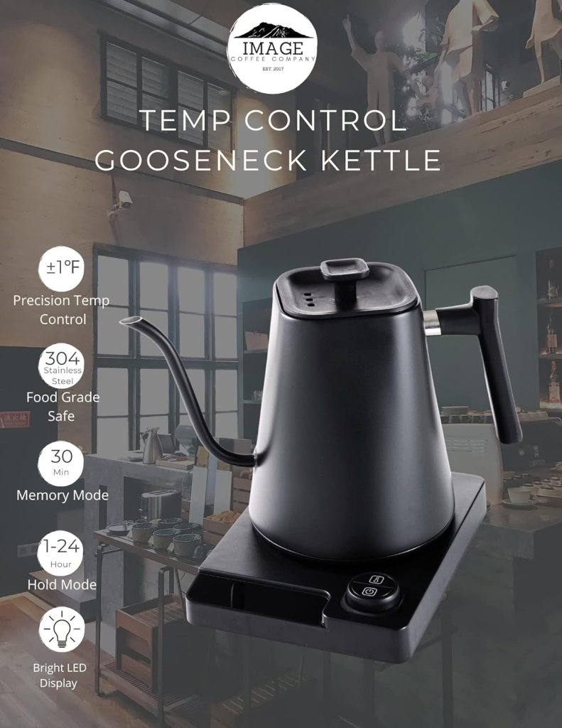 IMAGE COFFEE Electric Gooseneck Kettle, Temperature Control with memory setting, 1200 W Fast Boil, Dry-Boil Protection, Matte Black , 1.0L Capacity Gooseneck Kettle for Espresso Coffee and Tea IMAGE COFFEE Electric Gooseneck Kettle, Temperature Control with memory setting, 1200 W Fast Boil, Dry-Boil Protection, Matte Black , 1.0L Capacity Gooseneck Kettle for Espresso Coffee and Tea