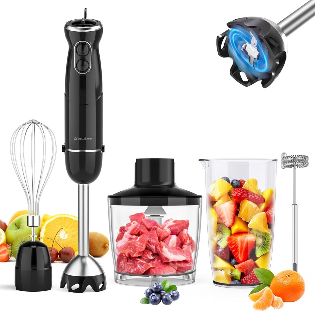 Immersion Blender Handheld, 800W Scratch Resistant Hand Blender, Abuler 5 in 1 Emulsifier Blender Mixer, BPA-Free 12 Speed Stick Blender, Beaker, Chopper, Whisk, Frother, for Soup, Sauce (Black) Immersion Blender Handheld, 800W Scratch Resistant Hand Blender, Abuler 5 in 1 Emulsifier Blender Mixer, BPA-Free 12 Speed Stick Blender, Beaker, Chopper, Whisk, Frother, for Soup, Sauce (Black)