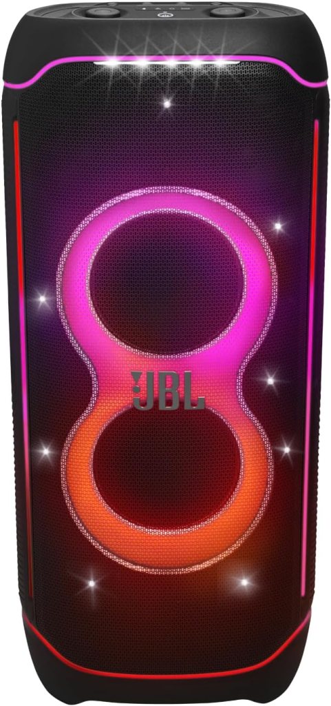 JBL Partybox Ultimate - Multi Purpose Party Speaker, with Wi-fi  Bluetooth Connectivity, Wireless, Lightshow, IPx4 Slashproof, Dual Mic  Guitar Inputs, Handle  Sturdy Wheels, Black