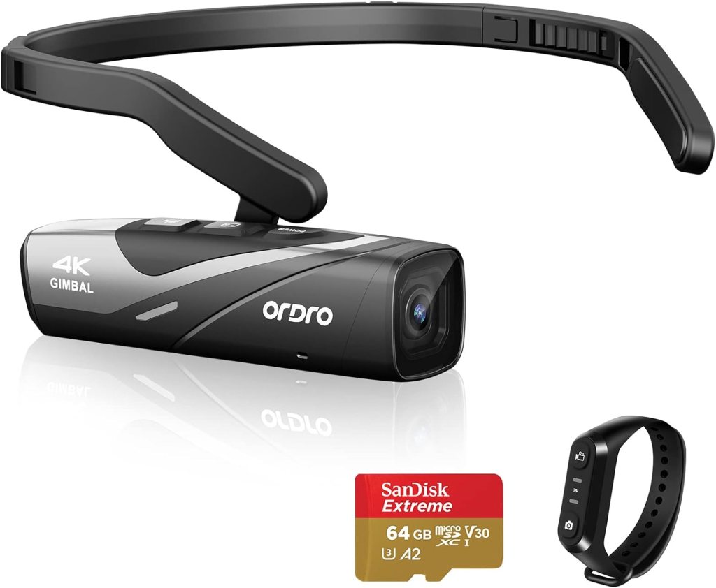 ORDRO EP8 4K Video Camera Hands Free Wearable Vlog Camera 4K 60FPS UHD Head Mounted Video Camera with 2.0 Gimbal Stabilizer, Fast Charger, Remote Control, 64G Micro SD Card(Black) ORDRO EP8 4K Video Camera Hands Free Wearable Vlog Camera 4K 60FPS UHD Head Mounted Video Camera with 2.0 Gimbal Stabilizer, Fast Charger, Remote Control, 64G Micro SD Card(Black)