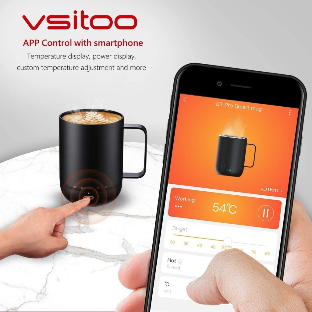 Vsitoo S3 Pro Temperature Control Smart Mug, Coffee Mug Warmer for Desk Home Office, App Controlled Heated Coffee Cup, Self Heating Coffee Mug Improved Design- 14 oz