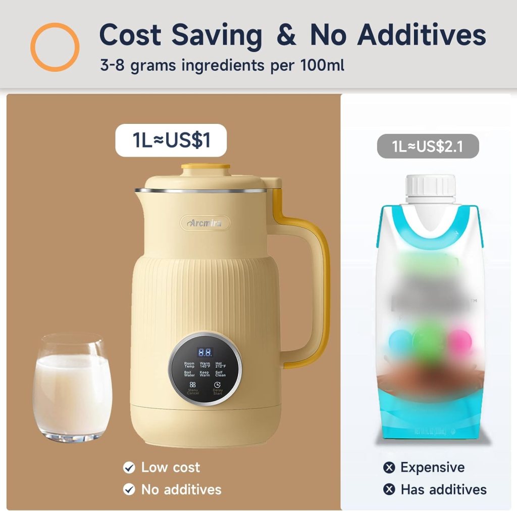 Arcmira Automatic Nut Milk Maker, 20 oz Homemade Almond, Oat, Soy, Plant-Based Milk and Dairy Free Beverages, Almond Milk Maker with Delay Start/Keep Warm/Boil Water, Soy Milk Maker with Nut Milk Bag Arcmira Automatic Nut Milk Maker, 20 oz Homemade Almond, Oat, Soy, Plant-Based Milk and Dairy Free Beverages, Almond Milk Maker with Delay Start/Keep Warm/Boil Water, Soy Milk Maker with Nut Milk Bag