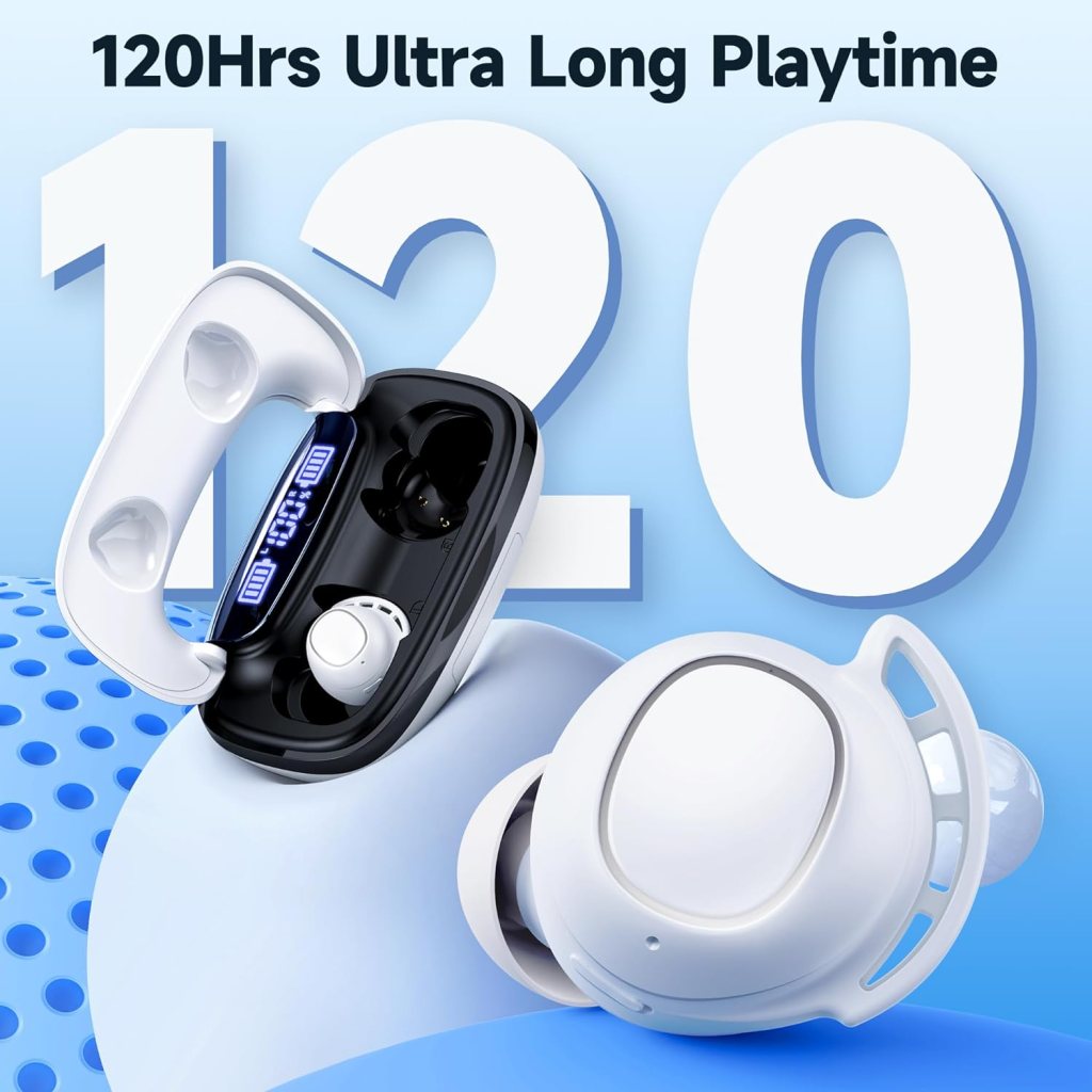 Bluetooth Headphones Wireless Earbuds 120H Playtime Ear Buds IPX7 Waterproof Earphones Digital Power Display Headsets with Charging Case and Mic for Sports Fitness Laptop TV Computer Cell Phone Games