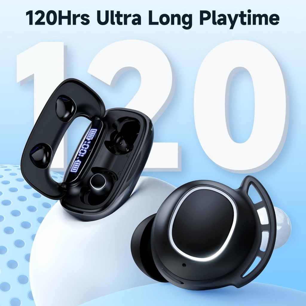 Bluetooth Headphones Wireless Earbuds 120H Playtime Ear Buds IPX7 Waterproof Earphones Digital Power Display Headsets with Charging Case and Mic for Sports Fitness Laptop TV Computer Cell Phone Games