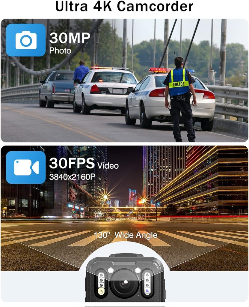 BOBLOV B4K2 128/256GB 4K Body Worn Camera with GPS, Two 3000mAh Batteries for 12hours Record Total, 4K Camcorders Video Camera with Charging Dock