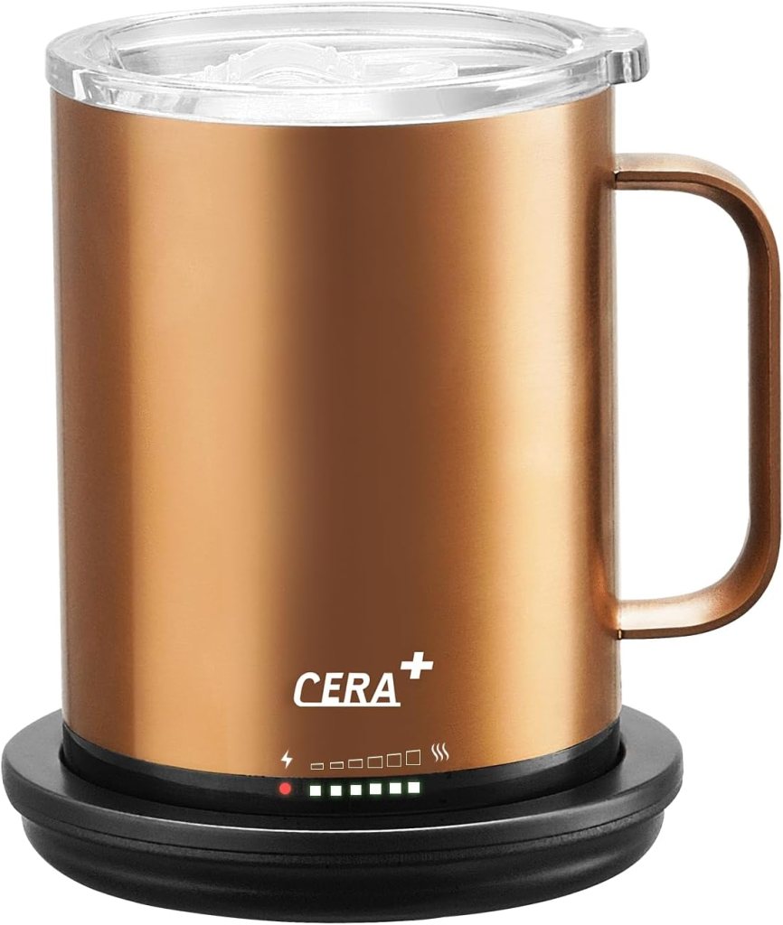 CERA+ Temperature Controlled Smart Mug 2, Self-Heating Coffee Mug with Lid, 90 Minutes Battery Life, APP or Manual Control, Gift-Packing(Brown - 14 oz)