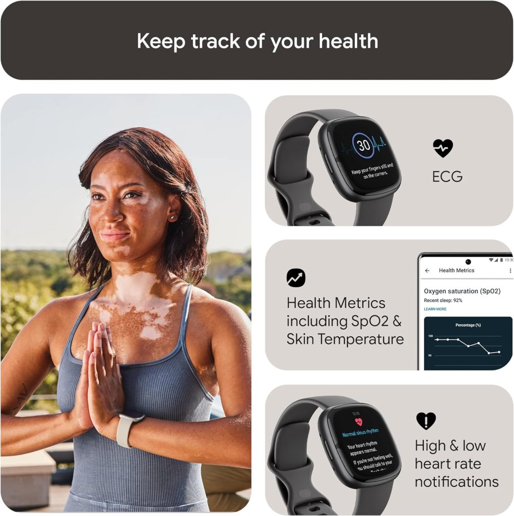 Fitbit Sense 2 Advanced Health and Fitness Smartwatch with Tools to Manage Stress and Sleep, ECG App, SpO2, 24/7 Heart Rate and GPS, Shadow Grey/Graphite, One Size (S  L Bands Included)