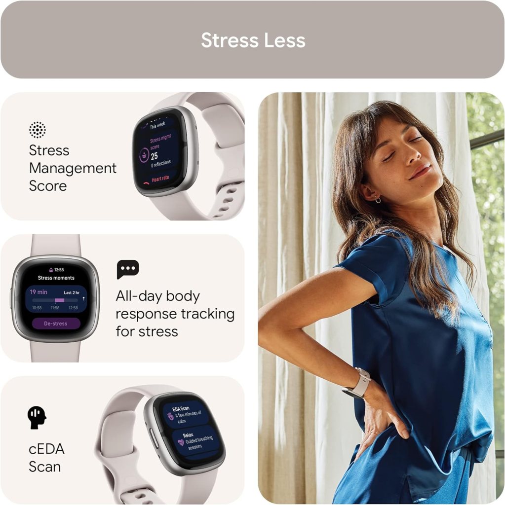 Fitbit Sense 2 Advanced Health and Fitness Smartwatch with Tools to Manage Stress and Sleep, ECG App, SpO2, 24/7 Heart Rate and GPS, Shadow Grey/Graphite, One Size (S  L Bands Included)