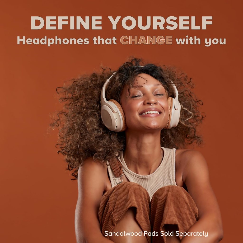 I AM Audio - Active Noise Cancelling Wireless Over Ear Bluetooth Headphones with Mic, ANC, Deep Bass, Clear Sound, Hot Swappable Pads, 20/20 Audio in Sand Dune