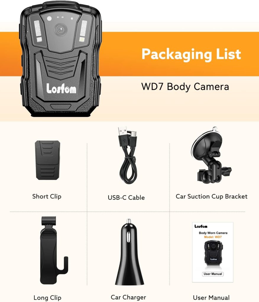 Losfom WD7 2K Body Camera, GPS 64G Body Worn Camera, Built-in 4600MAH Battery for 16H Recording, 1440P Body Mounted Camera, IP67 Waterproof Cam, Wearable Camera for Outdoor, Sport, Home(64GB) Losfom WD7 2K Body Camera, GPS 64G Body Worn Camera, Built-in 4600MAH Battery for 16H Recording, 1440P Body Mounted Camera, IP67 Waterproof Cam, Wearable Camera for Outdoor, Sport, Home(64GB)