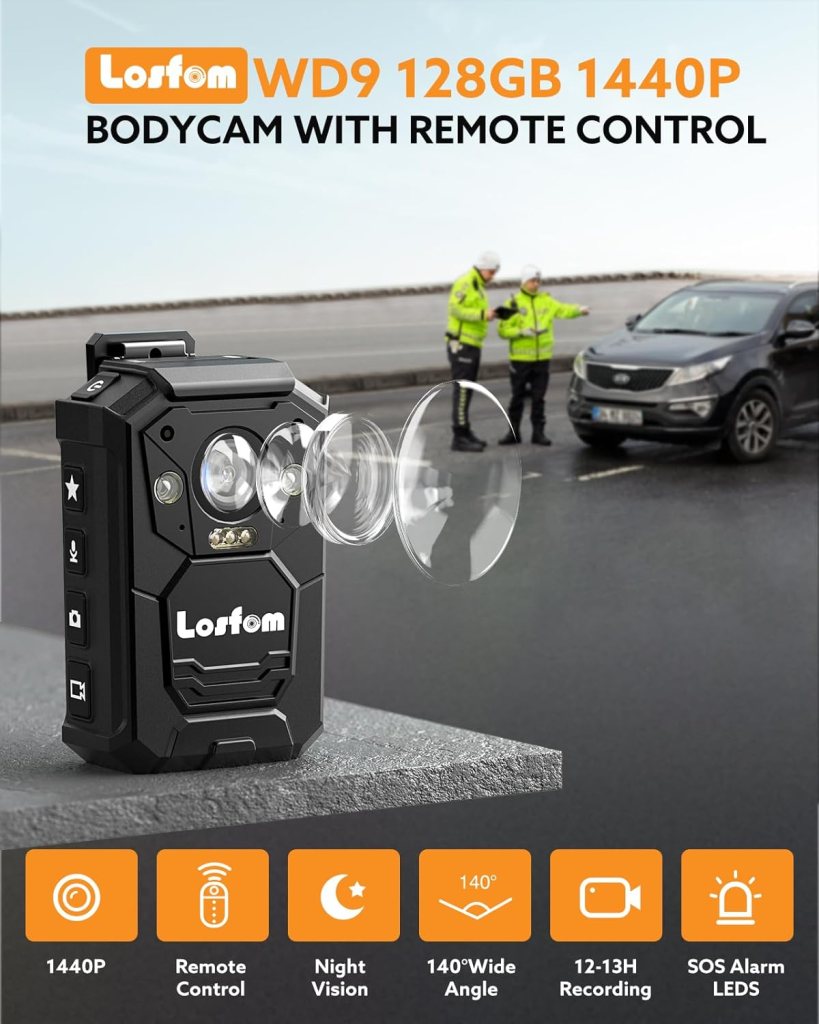 Losfom WD9 2K Body Mounted Camera,128G GPS Body Camera with Remote Control,3500mAh Battery for 16hours Video Recording,Waterproof Body Worn Camera with LED Light for Outdoor,Law Enforcement,Travel