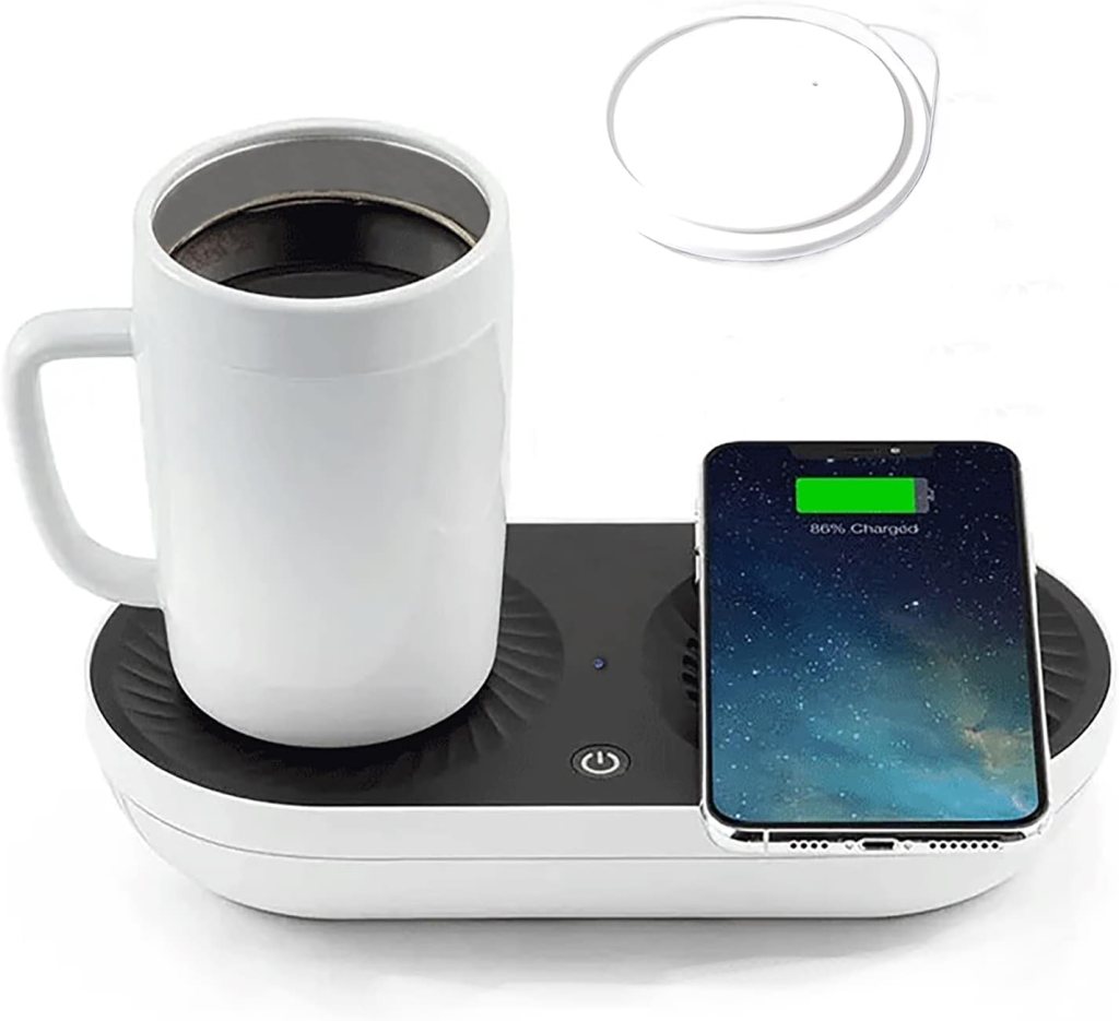 PALTIER Coffee Mug Warmer, Drink Cooler with Wireless Charger, Smart Cup Warming, Beverage Cooling and Phone Charging 3 in 1 for Desk Office Gift